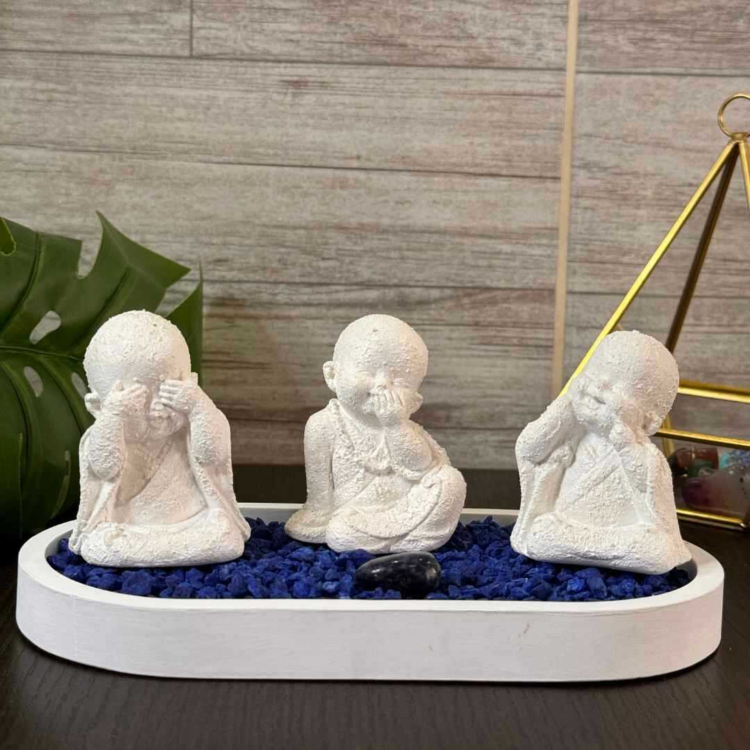 Jardín ZEN Buda sonriente Blanco Lapislazuli