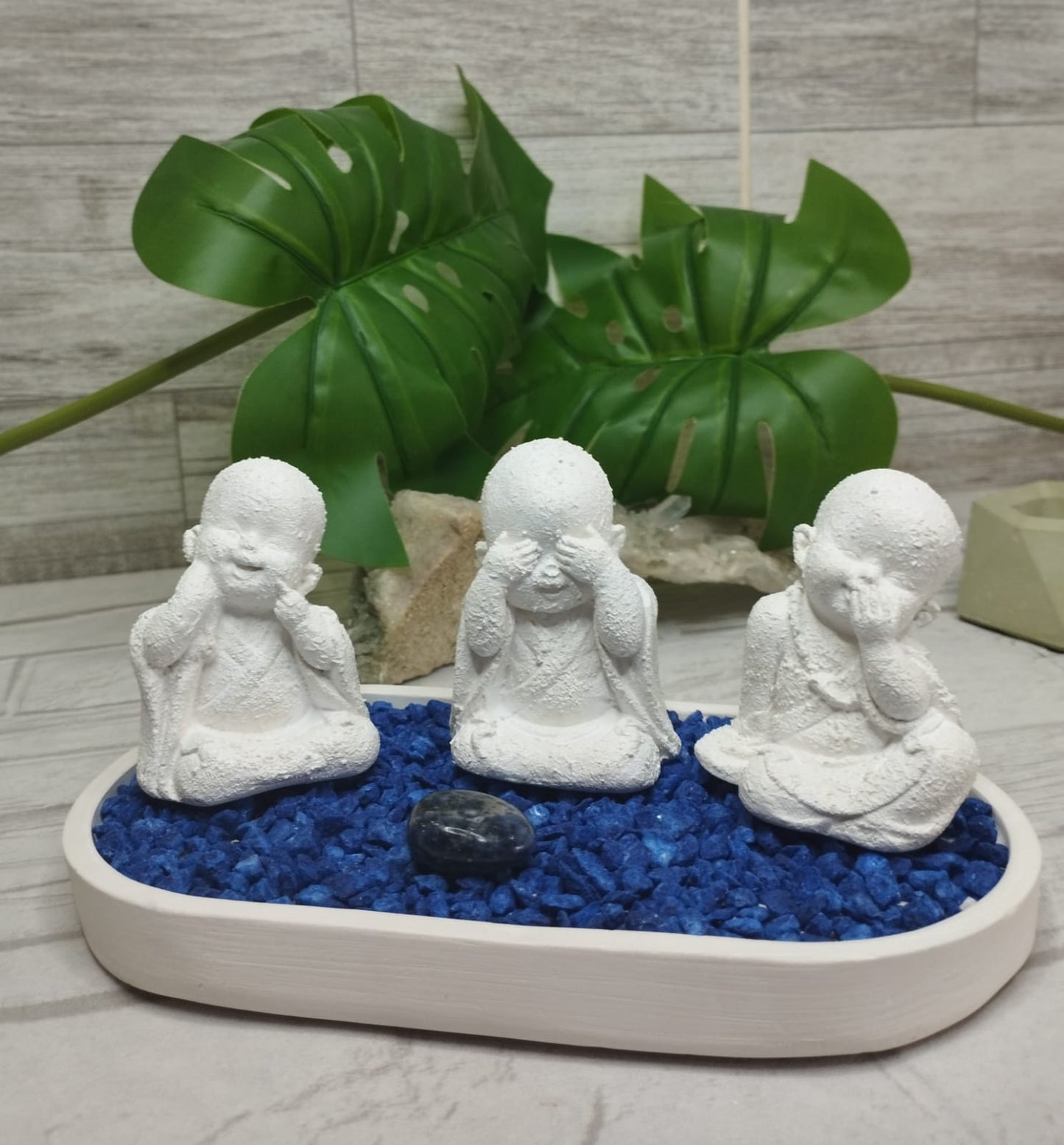 Jardín ZEN Buda sonriente Blanco Lapislazuli